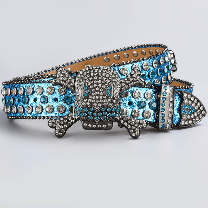 Skull Head Crystal Rhinestone Studded Leather Belt - Style #10 - 44 - image 12