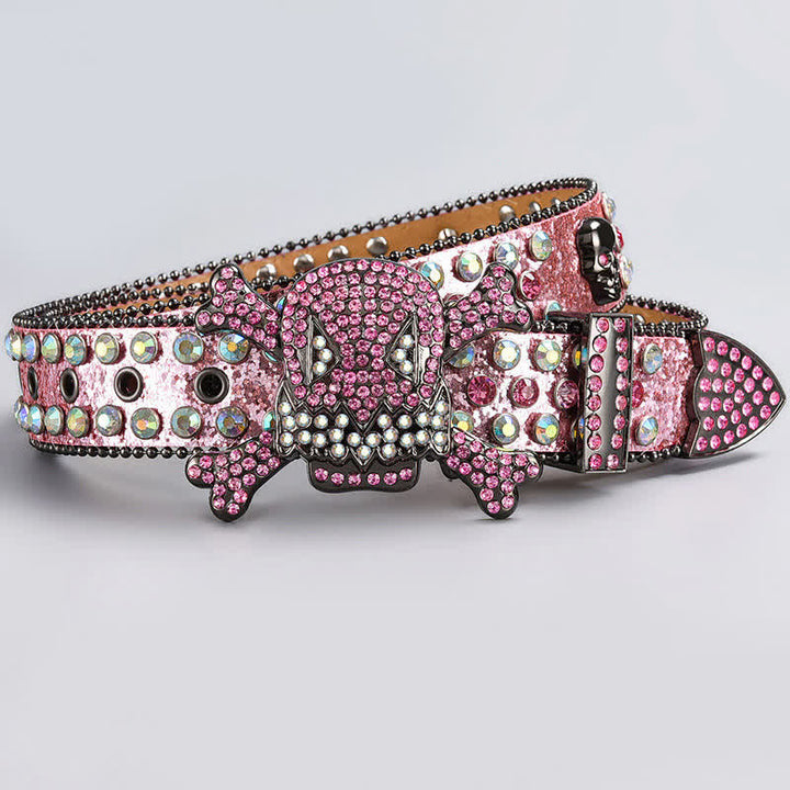 Skull Head Crystal Rhinestone Studded Leather Belt - Style #6 - 44 - image 8