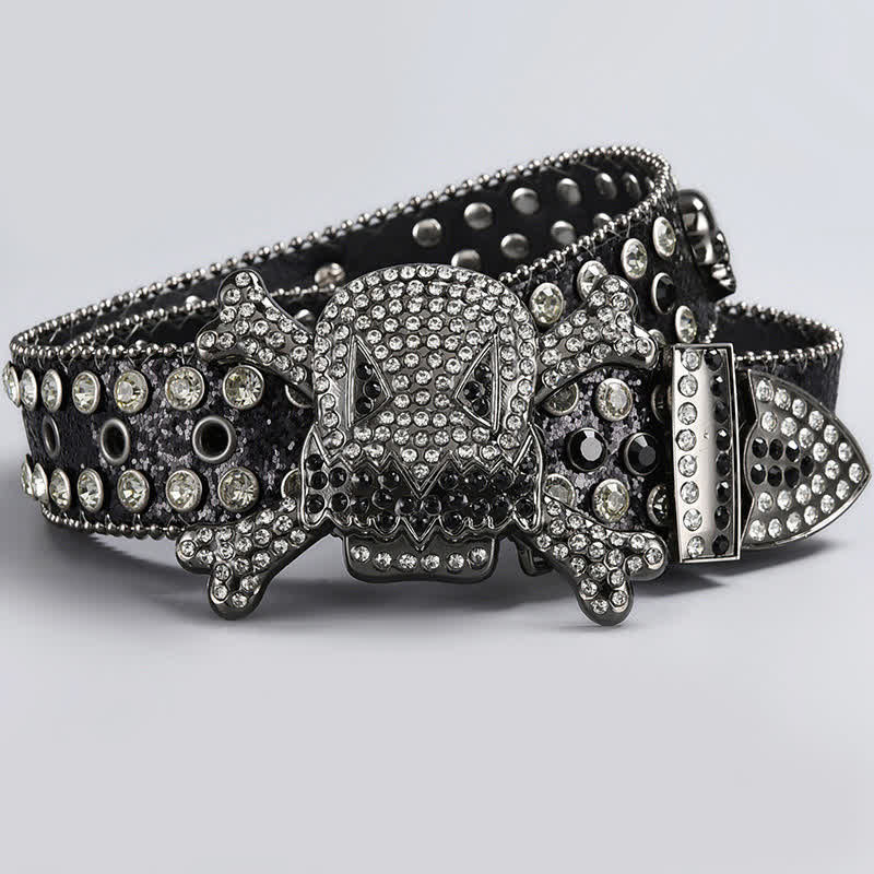 Skull Head Crystal Rhinestone Studded Leather Belt - Style #7 - 44 - image 9
