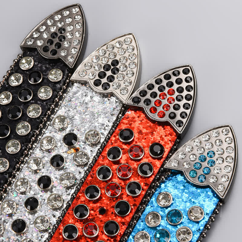 Skull Head Crystal Rhinestone Studded Leather Belt - image 3