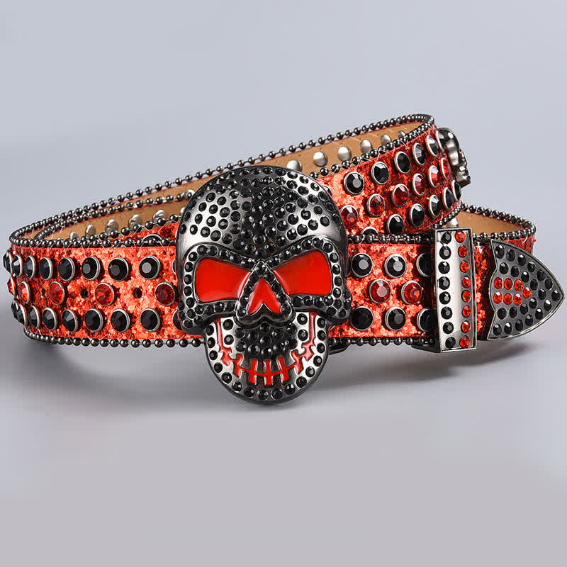 Punk Death Ghost Rhinestone Beaded Leather Belt - Style #8 - 44 - image 10