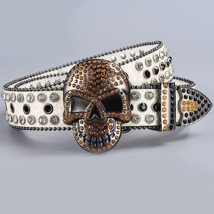 Punk Death Ghost Rhinestone Beaded Leather Belt - Style #3 - 44 - image 5