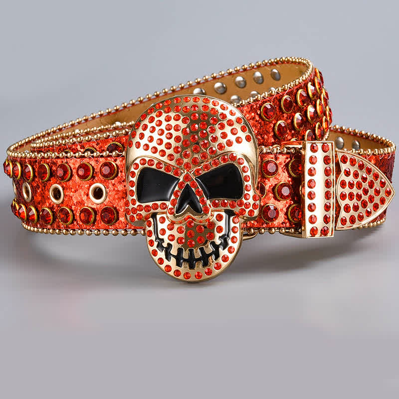 Punk Death Ghost Rhinestone Beaded Leather Belt - Style #9 - 44 - image 11