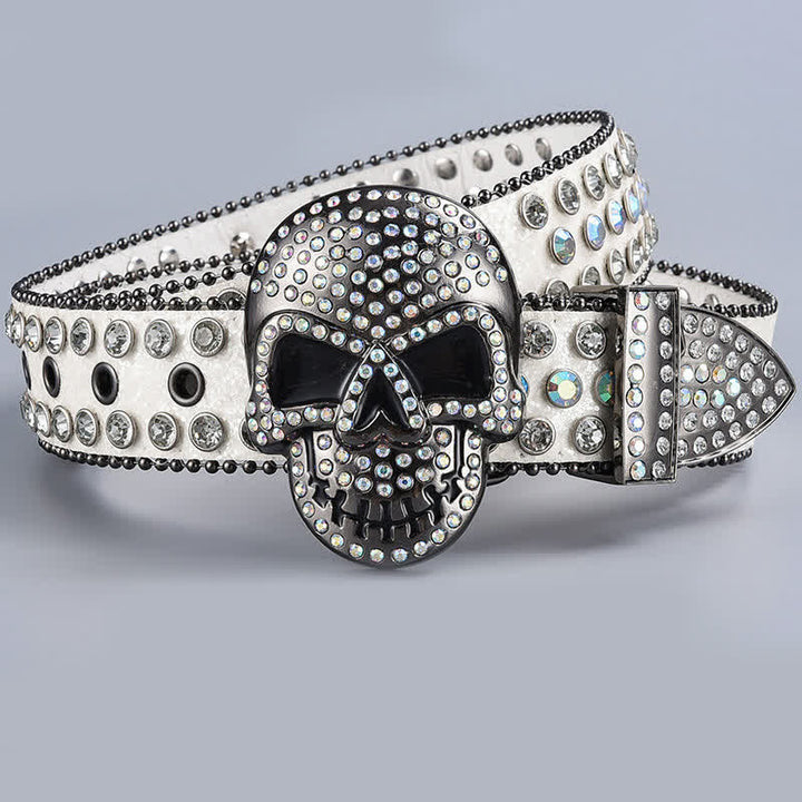Punk Death Ghost Rhinestone Beaded Leather Belt - Style #2 - 44 - image 4