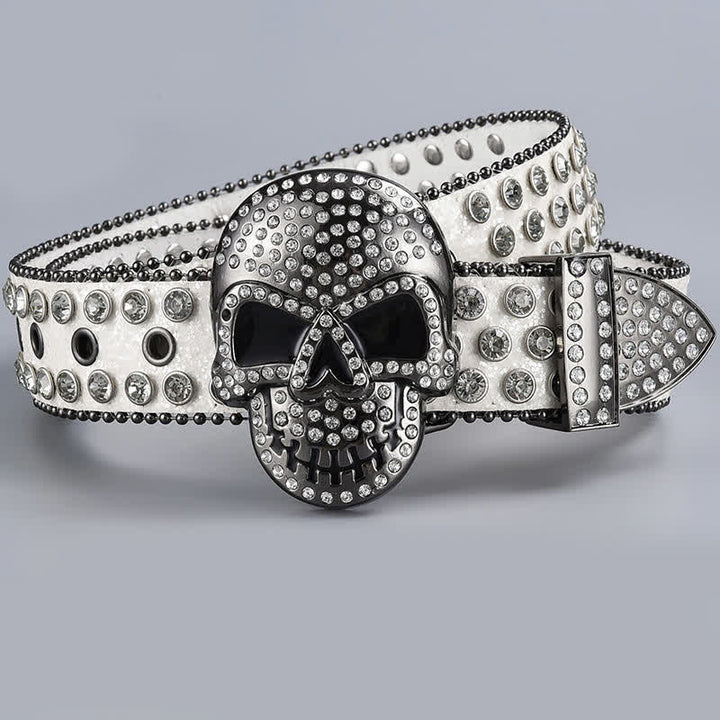 Punk Death Ghost Rhinestone Beaded Leather Belt - Style #4 - 44 - image 6