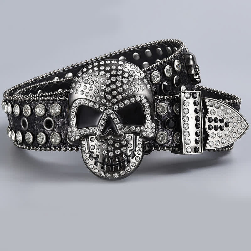 Punk Death Ghost Rhinestone Beaded Leather Belt - Style #7 - 44 - image 9