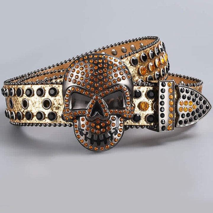 Punk Death Ghost Rhinestone Beaded Leather Belt - Style #5 - 44 - image 7