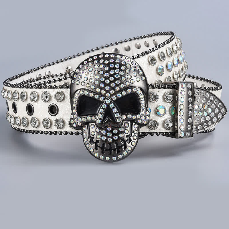 Punk Death Ghost Rhinestone Beaded Leather Belt - Style #2 - 44 - image 4