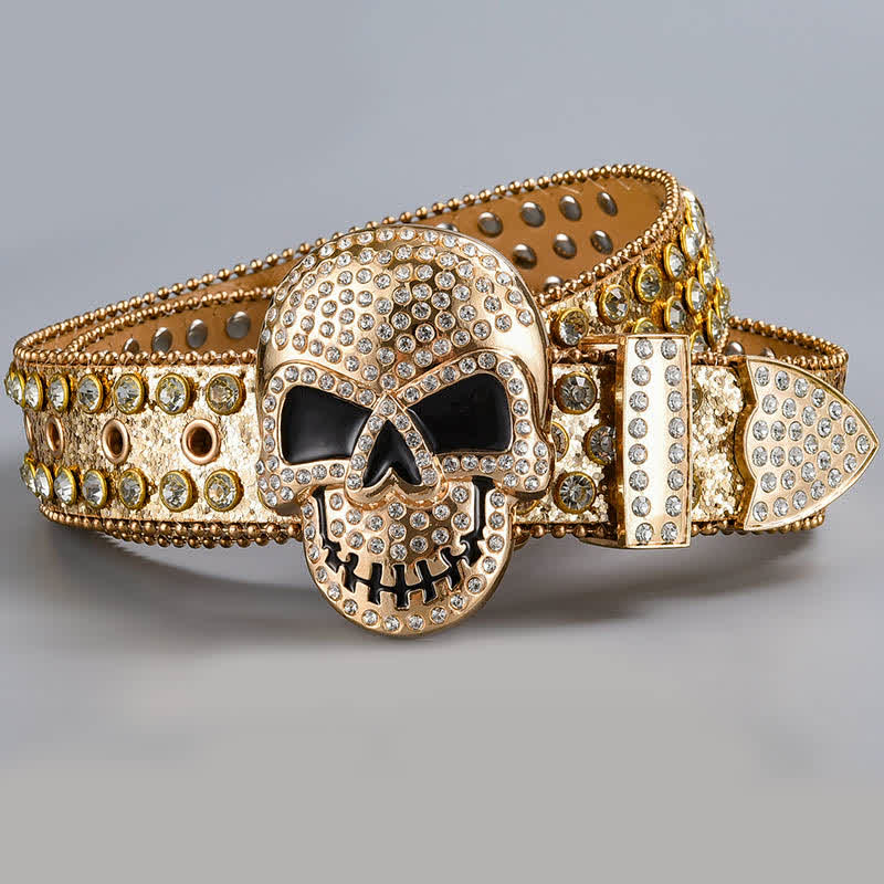 Punk Death Ghost Rhinestone Beaded Leather Belt - Style #10 - 44 - image 12