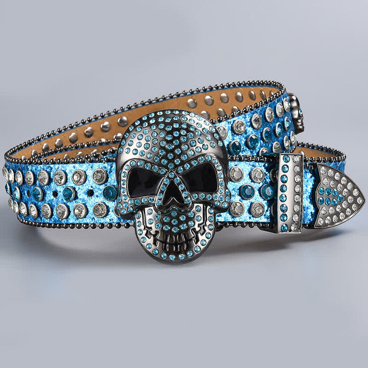 Punk Death Ghost Rhinestone Beaded Leather Belt - Style #12 - 44 - image 14