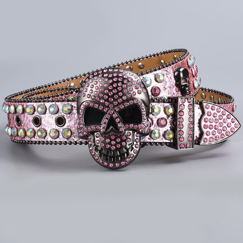 Punk Death Ghost Rhinestone Beaded Leather Belt - Style #14 - 44 - image 16