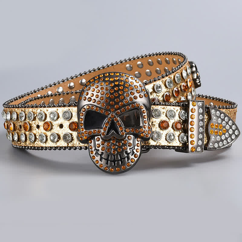 Punk Death Ghost Rhinestone Beaded Leather Belt - Style #11 - 44 - image 13