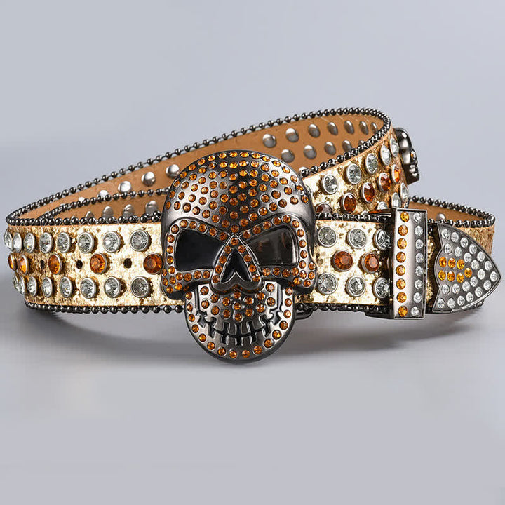 Punk Death Ghost Rhinestone Beaded Leather Belt - Style #11 - 44 - image 13