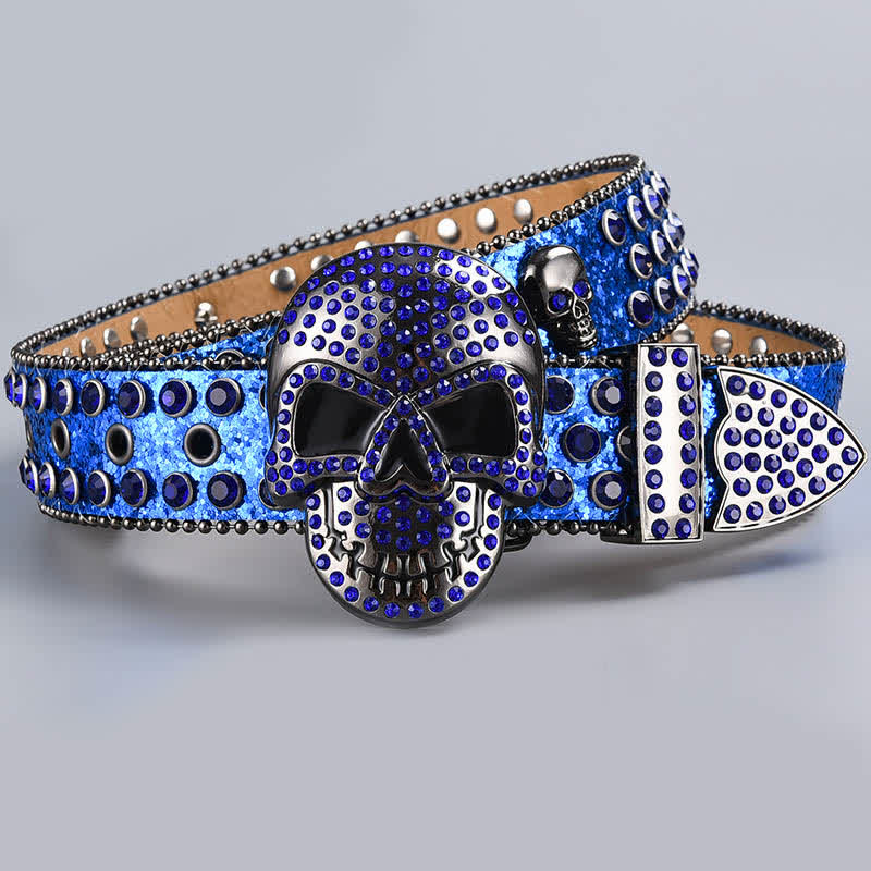 Punk Death Ghost Rhinestone Beaded Leather Belt - Style #13 - 44 - image 15