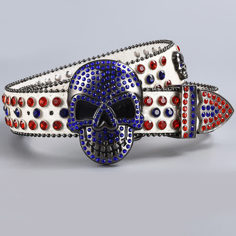 Punk Death Ghost Rhinestone Beaded Leather Belt - Style #6 - 44 - image 8