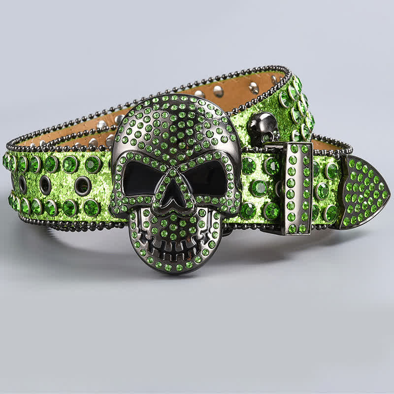Punk Death Ghost Rhinestone Beaded Leather Belt - Style #15 - 44 - image 17