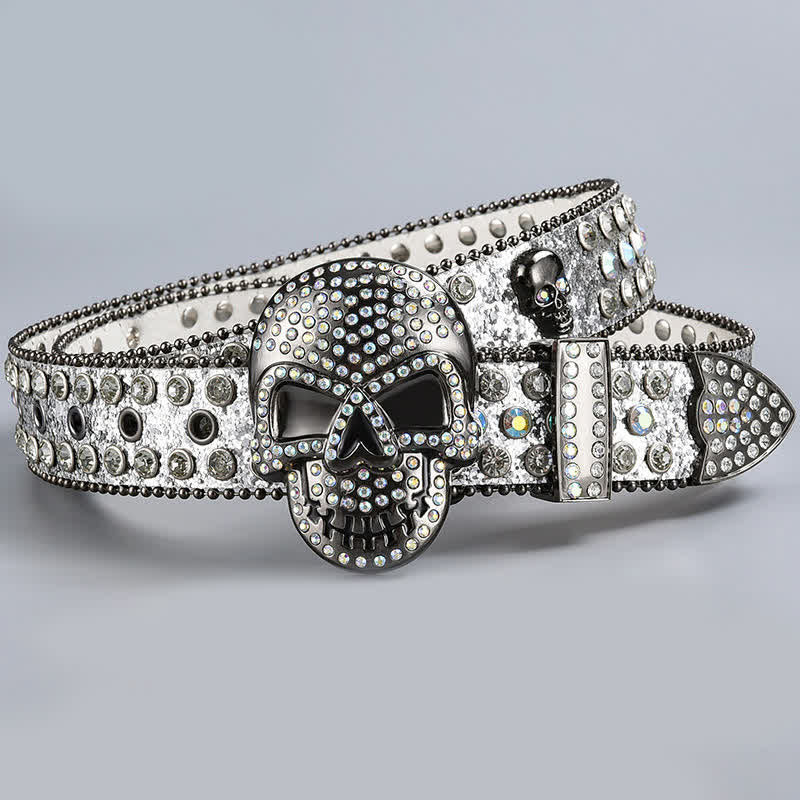 Punk Death Ghost Rhinestone Beaded Leather Belt - Style #19 - 44 - image 21
