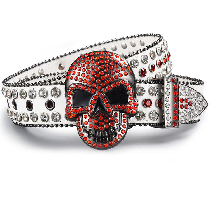 Punk Death Ghost Rhinestone Beaded Leather Belt - Style #1 - 44 - image 0