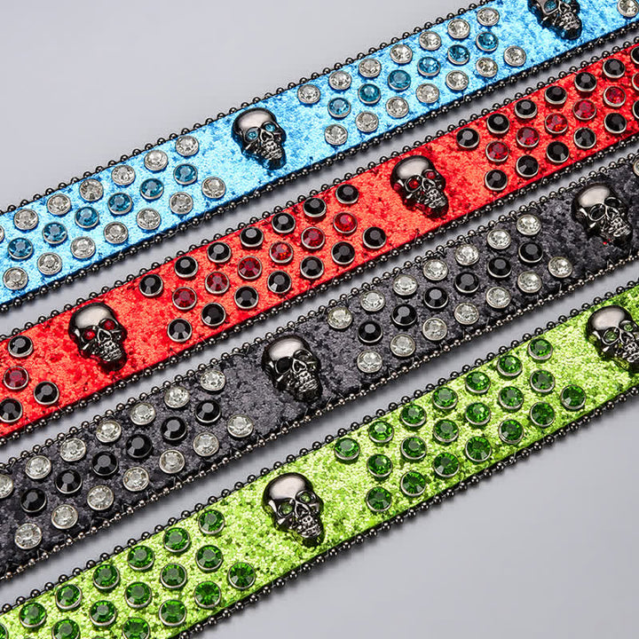 Punk Death Ghost Rhinestone Beaded Leather Belt - image 3