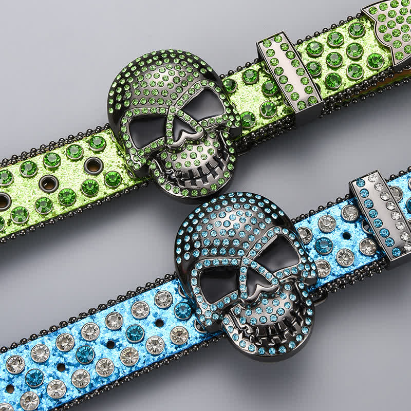 Punk Death Ghost Rhinestone Beaded Leather Belt - image 2