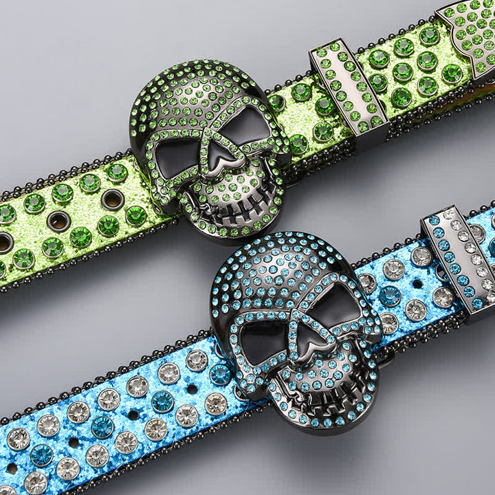 Punk Death Ghost Rhinestone Beaded Leather Belt - image 2