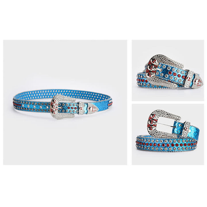 Shinning Rhinestone Crystal Studded Leather Belt - image 2