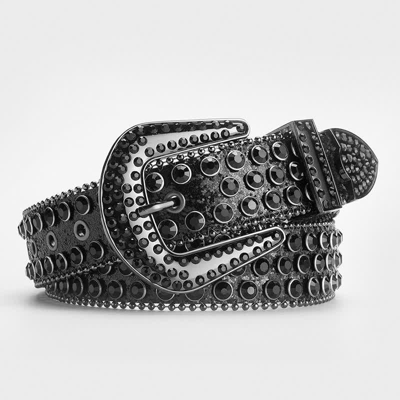 Shinning Rhinestone Crystal Studded Leather Belt - Black - 34 - image 11