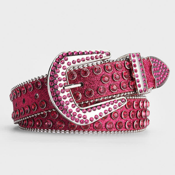 Shinning Rhinestone Crystal Studded Leather Belt - Pink - 34 - image 9