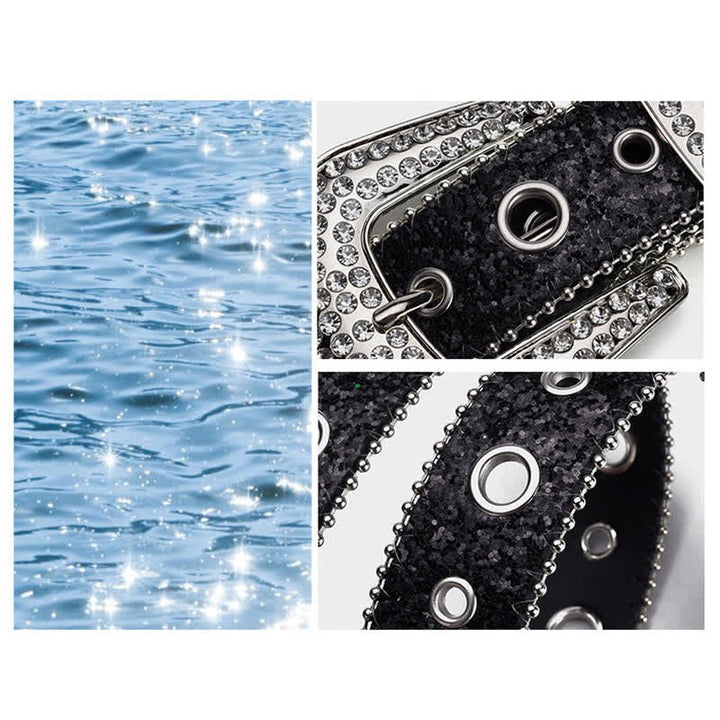 Dazzling Sequin Rhinestone Buckle Leather Belt - image 1