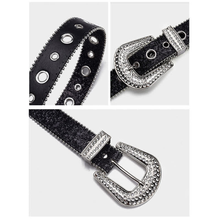 Dazzling Sequin Rhinestone Buckle Leather Belt - image 5