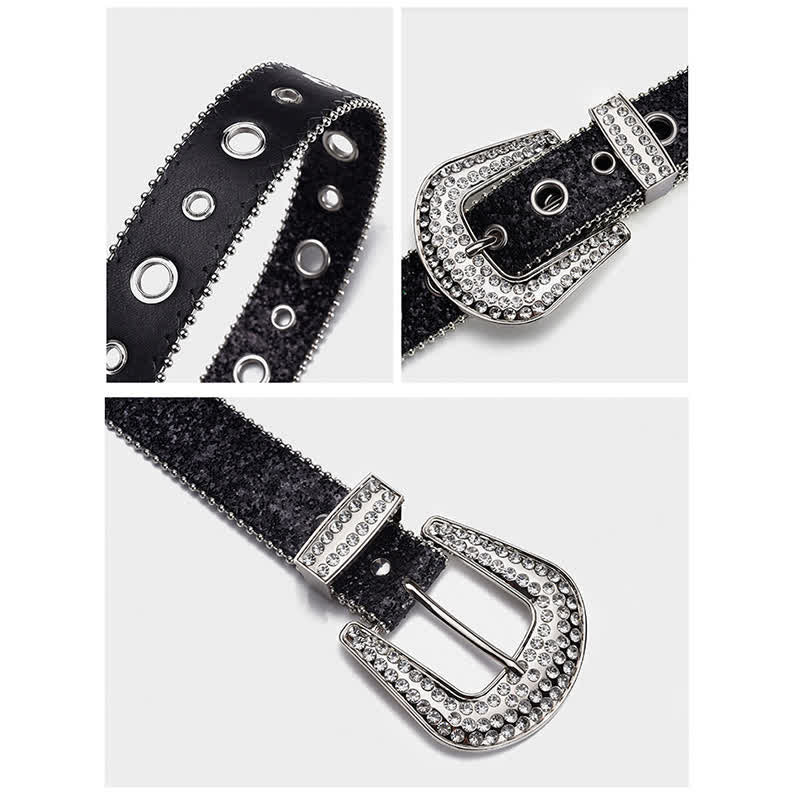 Dazzling Sequin Rhinestone Buckle Leather Belt - image 5