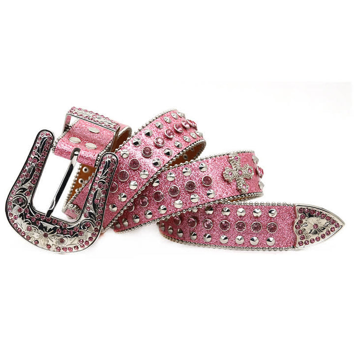 Stylish Gothic Cross Rhinestone Studded Leather Belt - image 1
