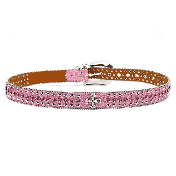 Stylish Gothic Cross Rhinestone Studded Leather Belt - image 3