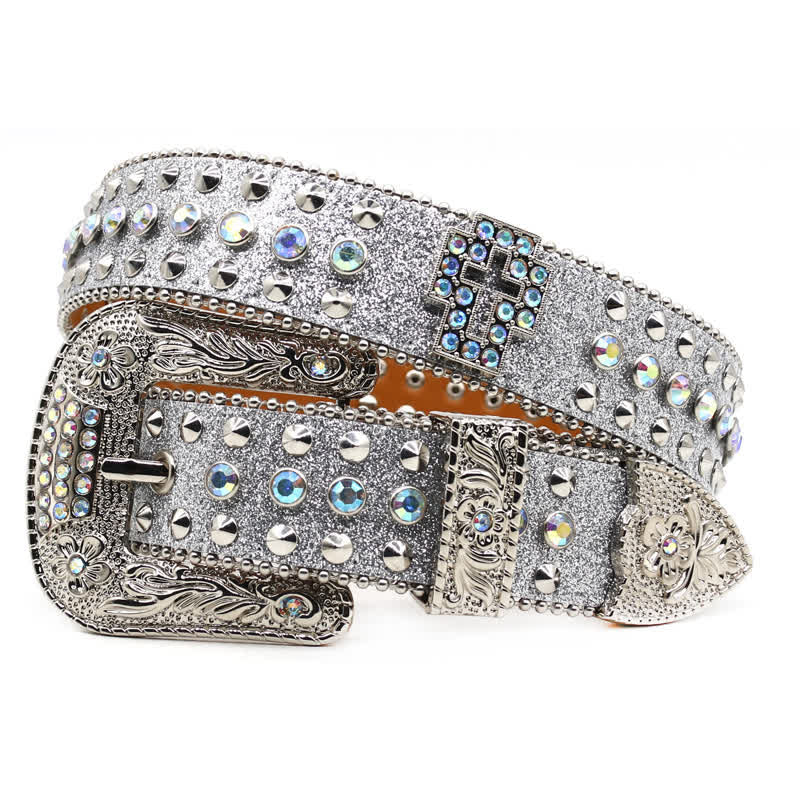 Stylish Gothic Cross Rhinestone Studded Leather Belt - Silver - Style #2 - 44 - image 11