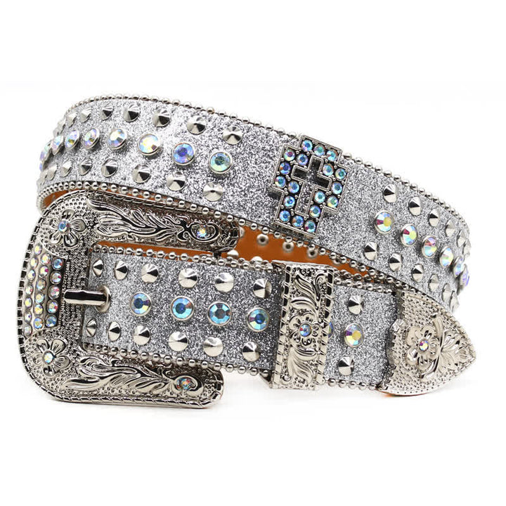 Stylish Gothic Cross Rhinestone Studded Leather Belt - Silver - Style #2 - 44 - image 11