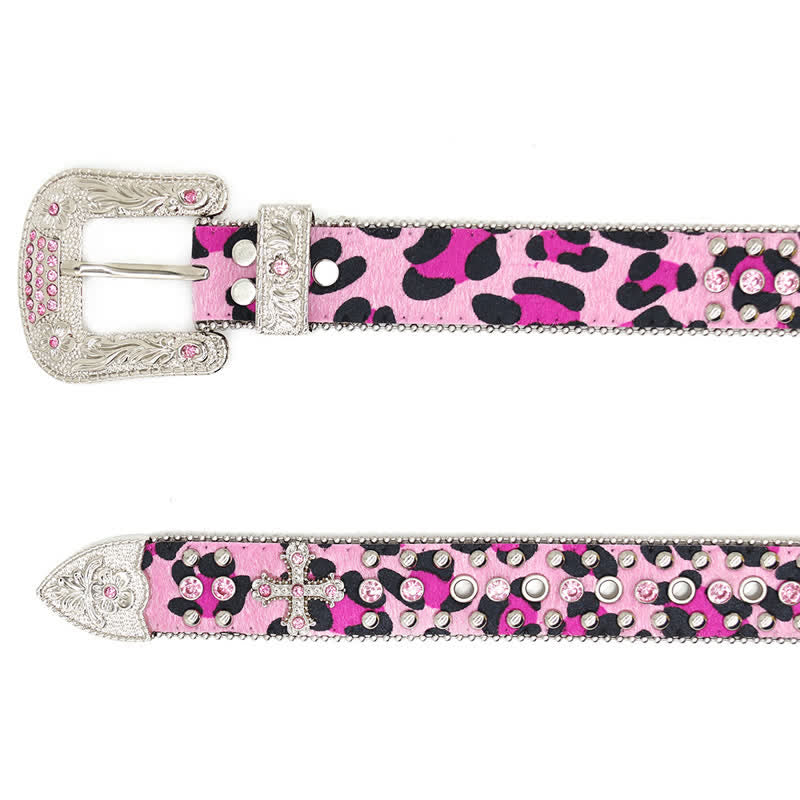  Cross Rivet Studded Bling Rhinestone Leather Belt - image 5