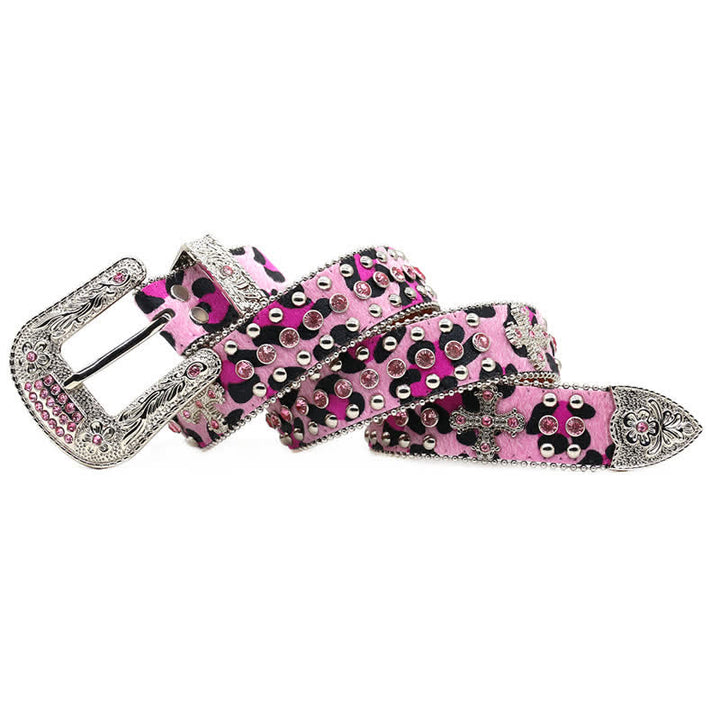  Cross Rivet Studded Bling Rhinestone Leather Belt - image 3