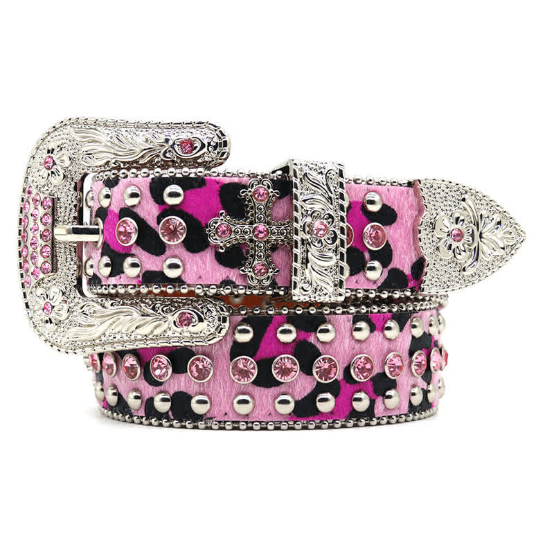  Cross Rivet Studded Bling Rhinestone Leather Belt - image 2