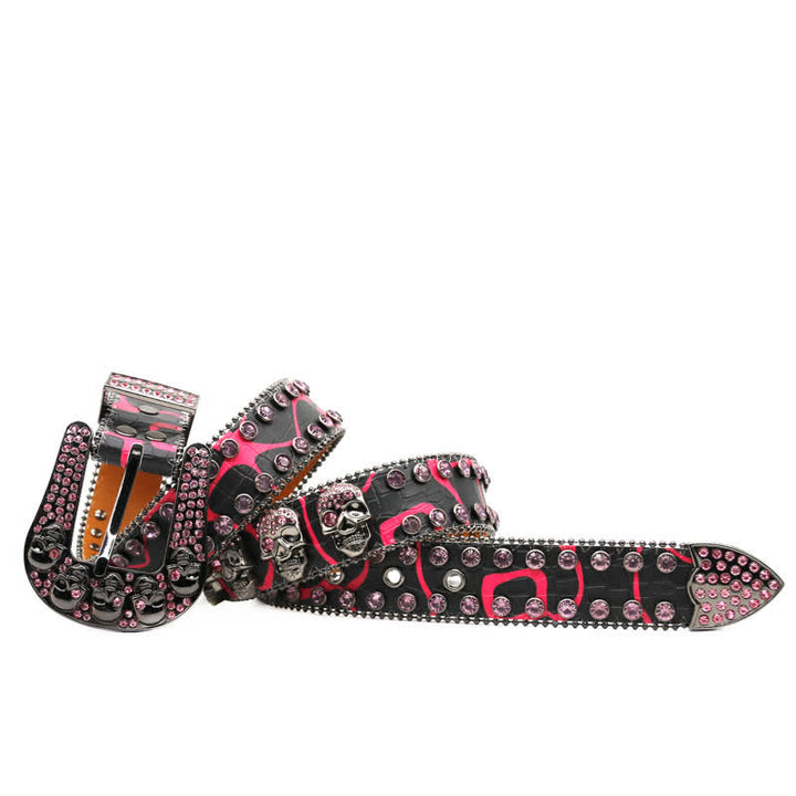 Skull Inlaid Design Rhinestone Rivet Leather Belt - image 1