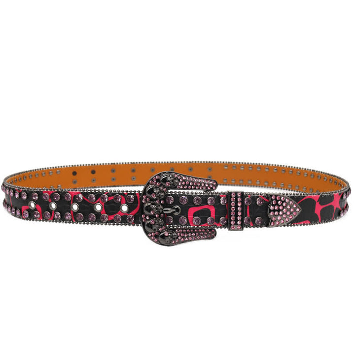 Skull Inlaid Design Rhinestone Rivet Leather Belt - image 2