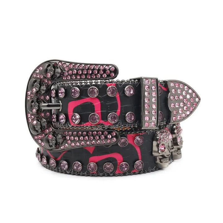 Skull Inlaid Design Rhinestone Rivet Leather Belt - image 3