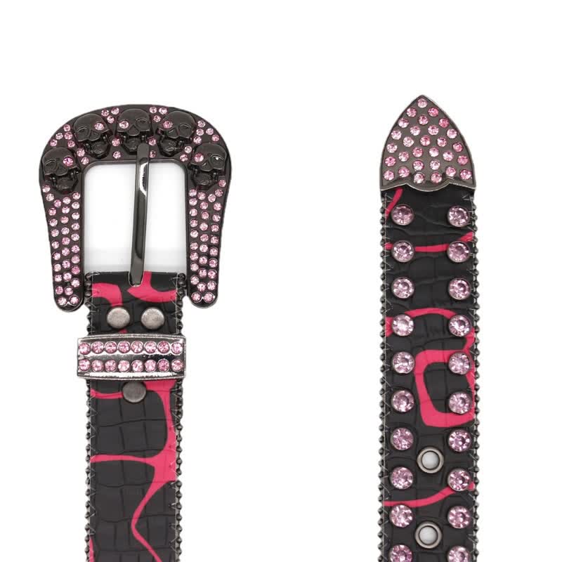 Skull Inlaid Design Rhinestone Rivet Leather Belt - image 4