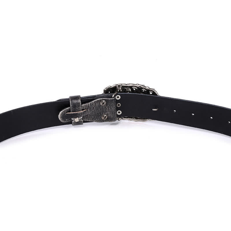 Tiger Head Faux Turquoise Gem Rivet Leather Belt - image 7