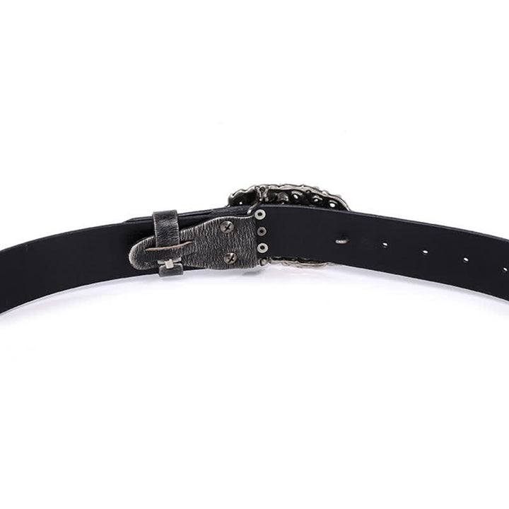 Tiger Head Faux Turquoise Gem Rivet Leather Belt - image 7