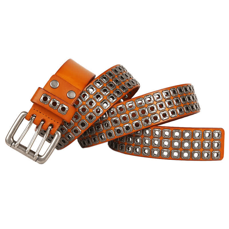 Punk Rock Heavy Metal Square Rivet Leather Belt - Yellow - 44 - image 0