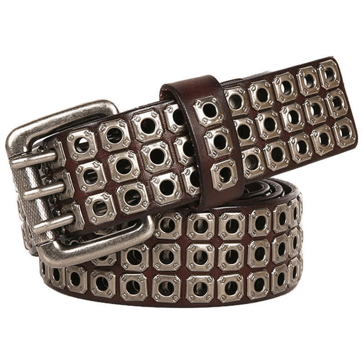 Punk Rock Heavy Metal Square Rivet Leather Belt - image 3