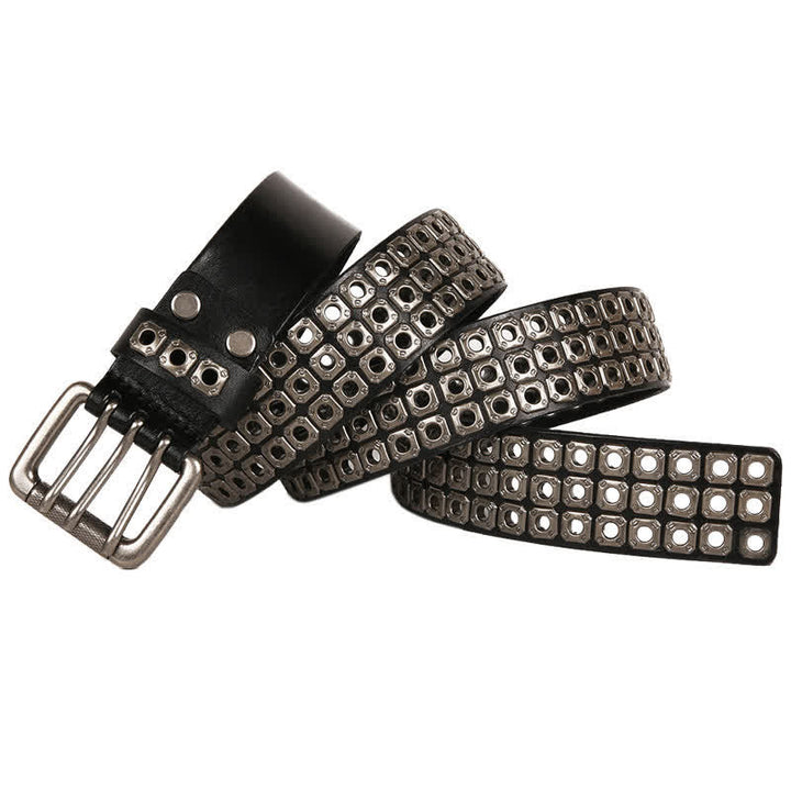 Punk Rock Heavy Metal Square Rivet Leather Belt - Black - 44 - image 8