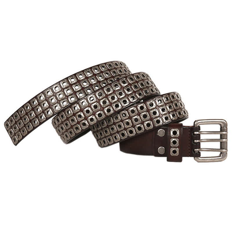 Punk Rock Heavy Metal Square Rivet Leather Belt - image 5