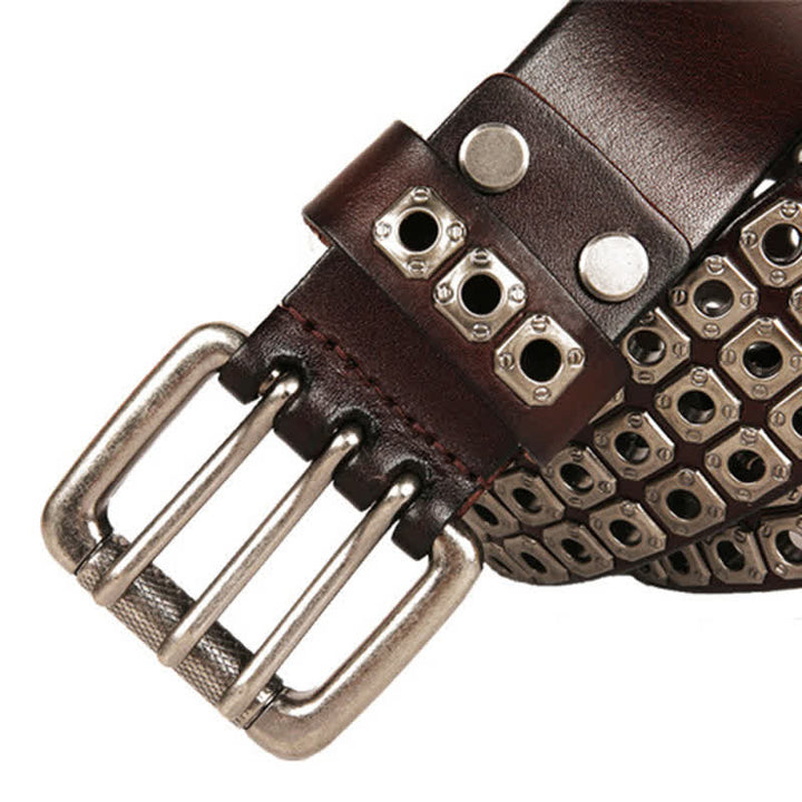Punk Rock Heavy Metal Square Rivet Leather Belt - image 7
