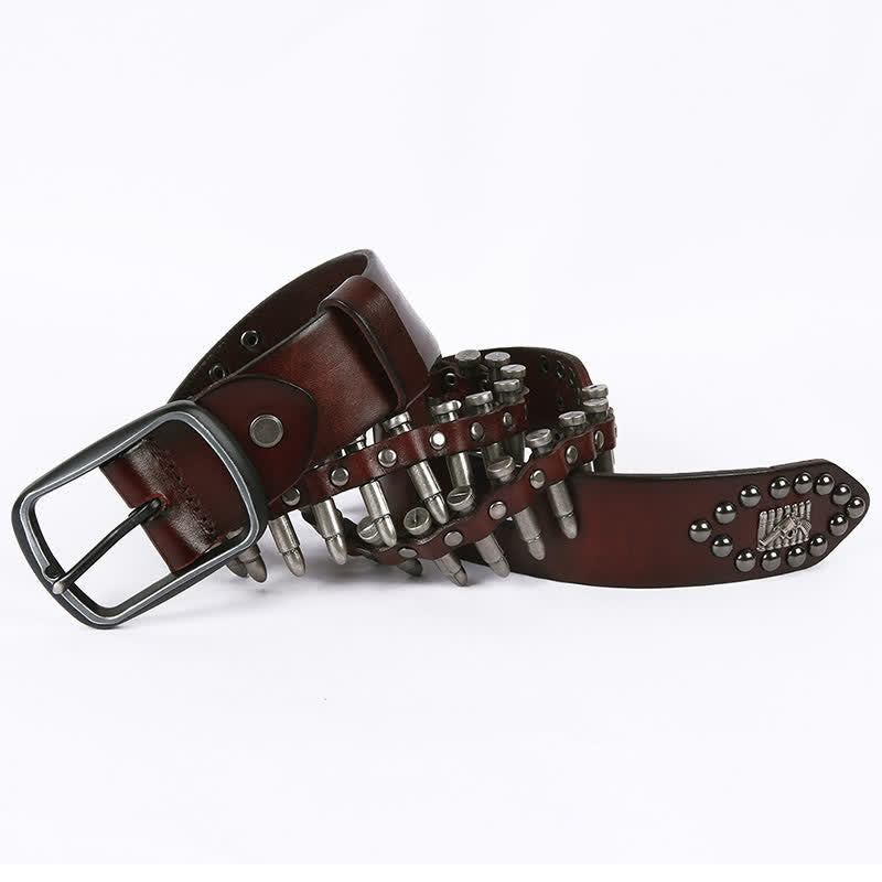 Personality Cool Bullet Rivet Leather Belt - Brown - 44 - image 11
